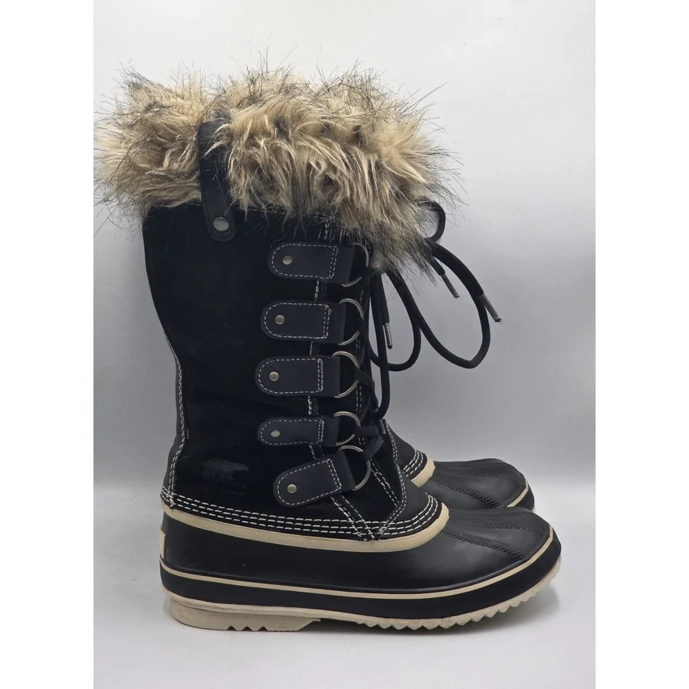 SOREL Joan of Arctic Boots‎ Womens 8 Black Waterproof Fur Winter Snow NL1540